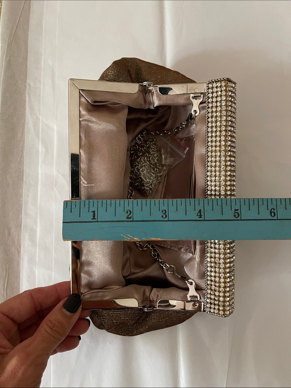 Mon Cheri Brown and Gold Pleated Clutch / Purse with Rhinestone Closure - Picture 16 of 16